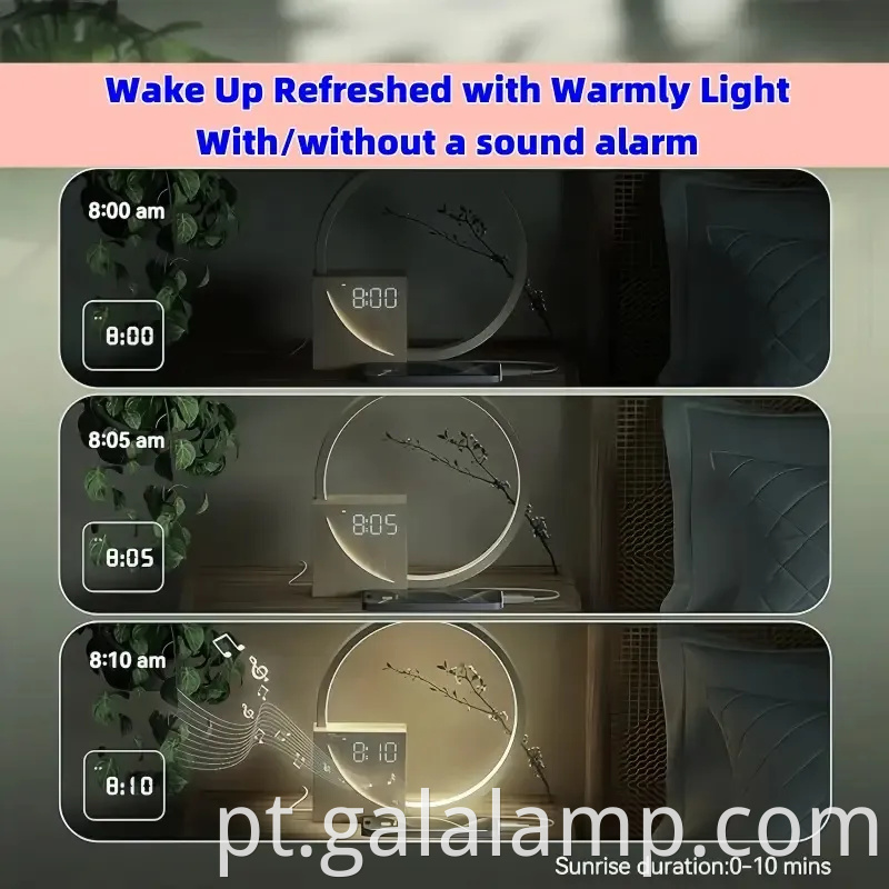 Alarmes do nascer do sol com 10 sons de ruído branco para lâmpada de sono profundo